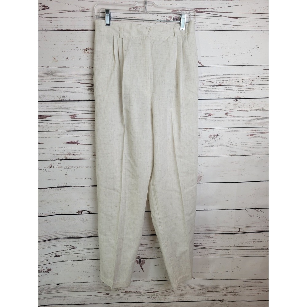 Vtg Siblings Womens Pleated Tapered leg Pants Beige High Waist Classic 80s Sz 13